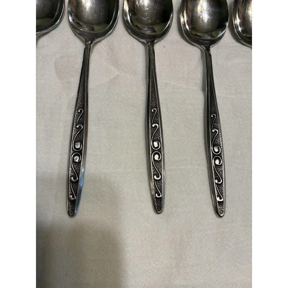 HF Hanford Forge RUTGERS Stainless Flatware  TEASPOONS Lot Of 8 Japan MCM